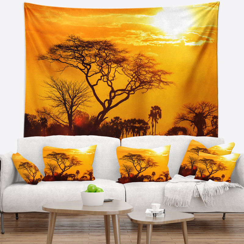 Tapisserie coucher de soleil orange paysage orange, H 32 po x l 39 po