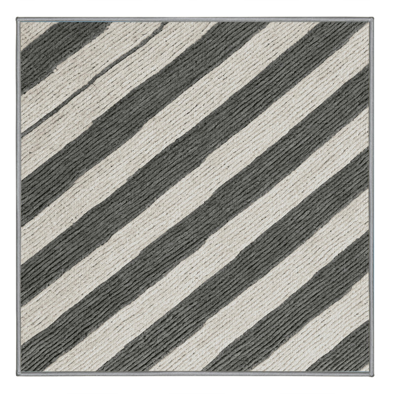 Washable Steel Gray White Striped Area Rug, Square 7'