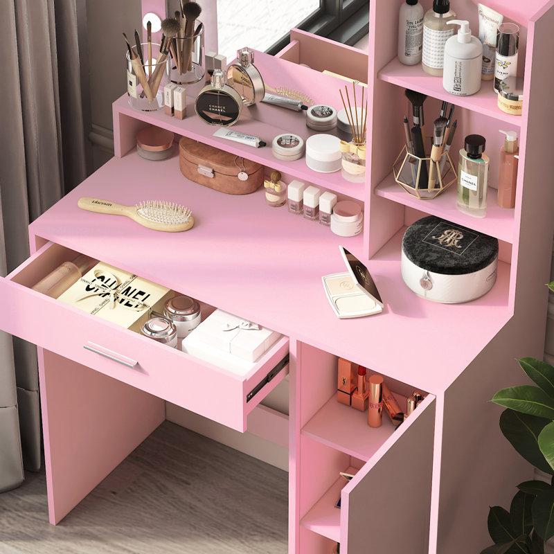 Bedroom Dresser With Mirror & Lights - Spacious Storage, Adjustable Brightness, White Particle Board Vanity Desk , Storage Dresser, Furniture