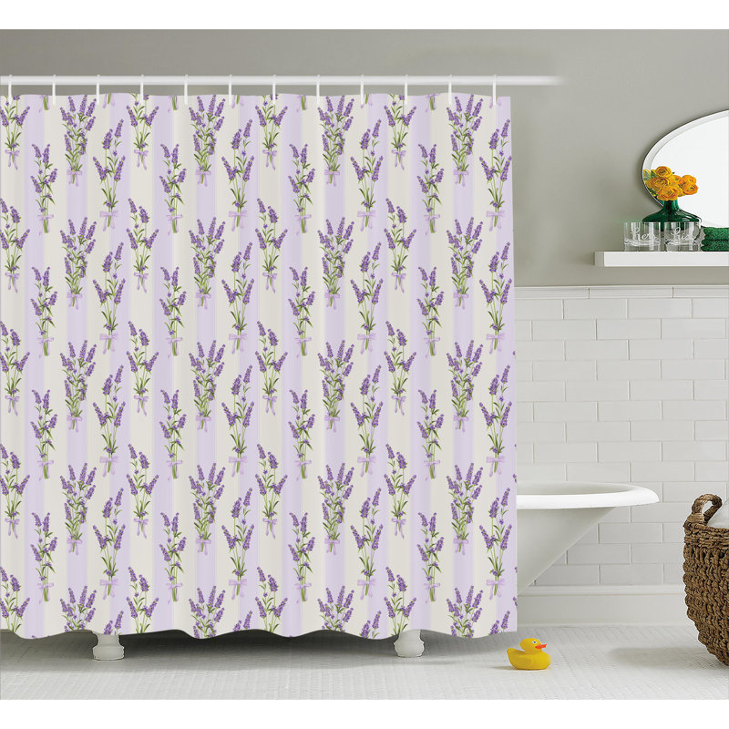 Rideau de douche à rayures et fleurs, H 70 po x l 69 po