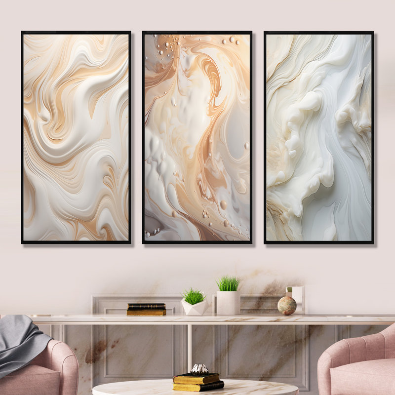 Abstract Milky White Flow, 28'' H x 36'' W, Black Floater Framed
