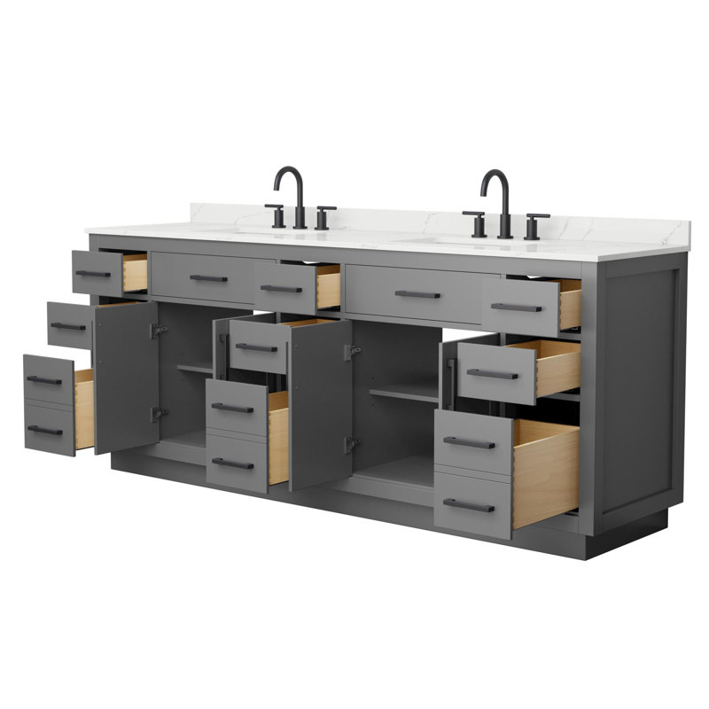 Beckett TK 84'' W Vanity, 8" Center, Matte Black, Gray