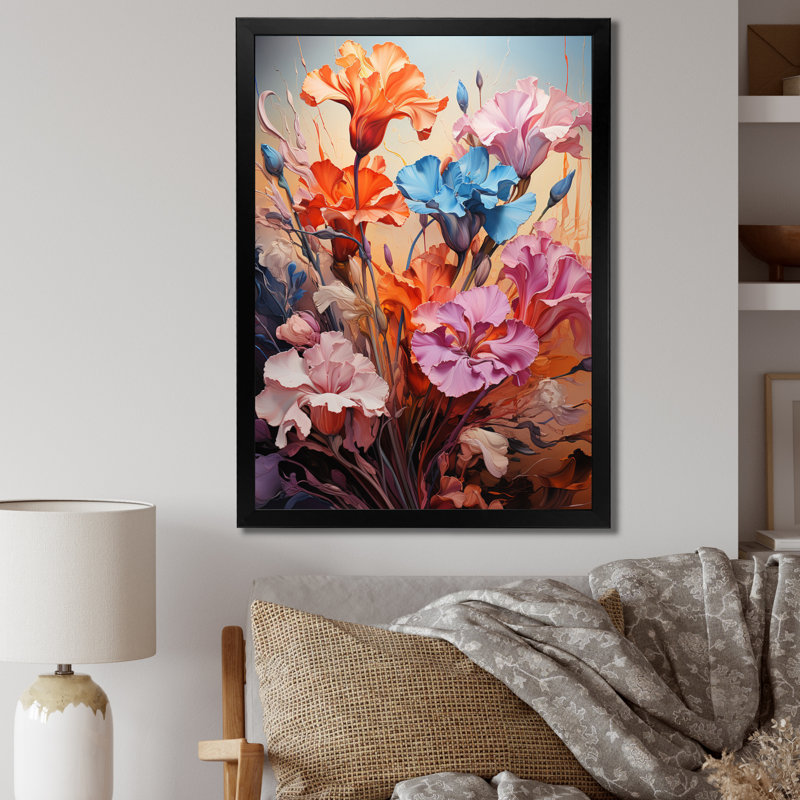 Acrylique multicolore rouge et bleu iris, Cadre photo noir, H 20 po x l 12 po x P 1 po