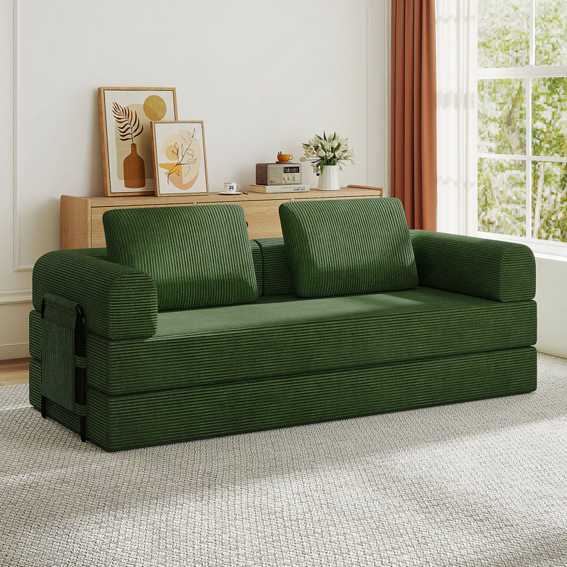 Canapé-lit convertible avec coussin cylindrique - Coussin pliant en velours côtelé pour une utilisation polyvalente dans le salon, la chambre à coucher et le studio