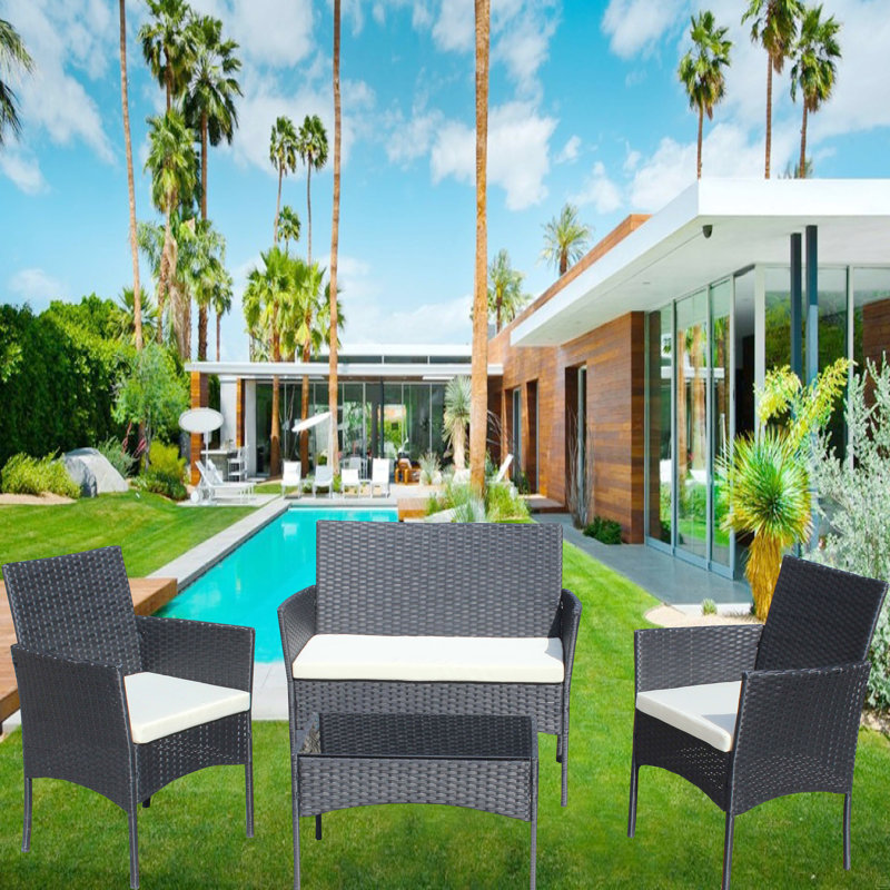 4 PC Patio Furniture Set Outdoor Patio Cushioned Seat Sofa