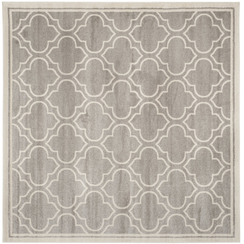 Ammundsen Geometric Light Gray/Ivory Area Rug, Square 9'