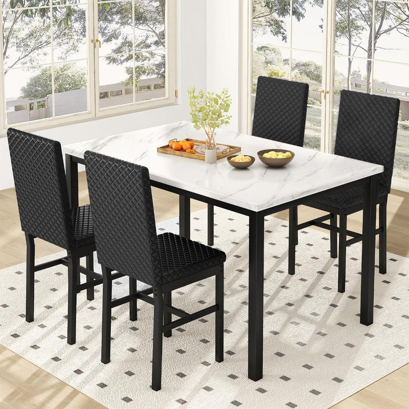 5-Piece Dining Table Set with 4 Velvet Uphosltered Dining Chairs, Rectangular  Faux Marble Kitchen Table Set, Modern Dining Table and Chairs Set for Kitchen, Dining Room,  Space-Saving