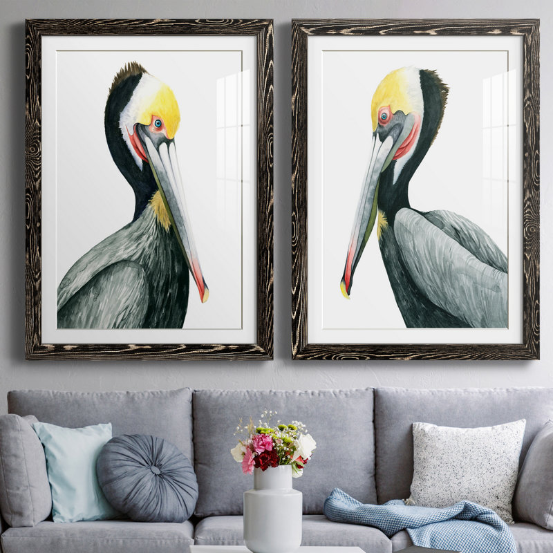 Pelican I - ensemble de 2 peintures encadrées, H 43,5 po x l 31,5 po x P 1 po, Papier encadré noir