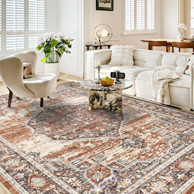 Tapis de salon: tapis ultra mince lavable - tapis oriental résistant aux taches - grand tapis intérieur antidérapant pour la salle à manger de la brique de la salle à manger