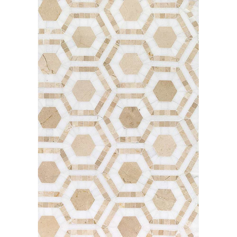 Cosmos 4" Micro Hexagon Polished Marble Mosaic Tile, Crema Marfil