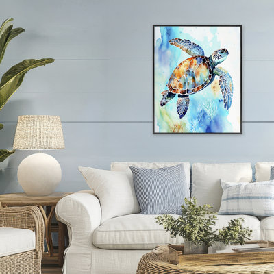 Tortue de mer de style aquarelle, estampe numérique, design par LSR Creative Studio