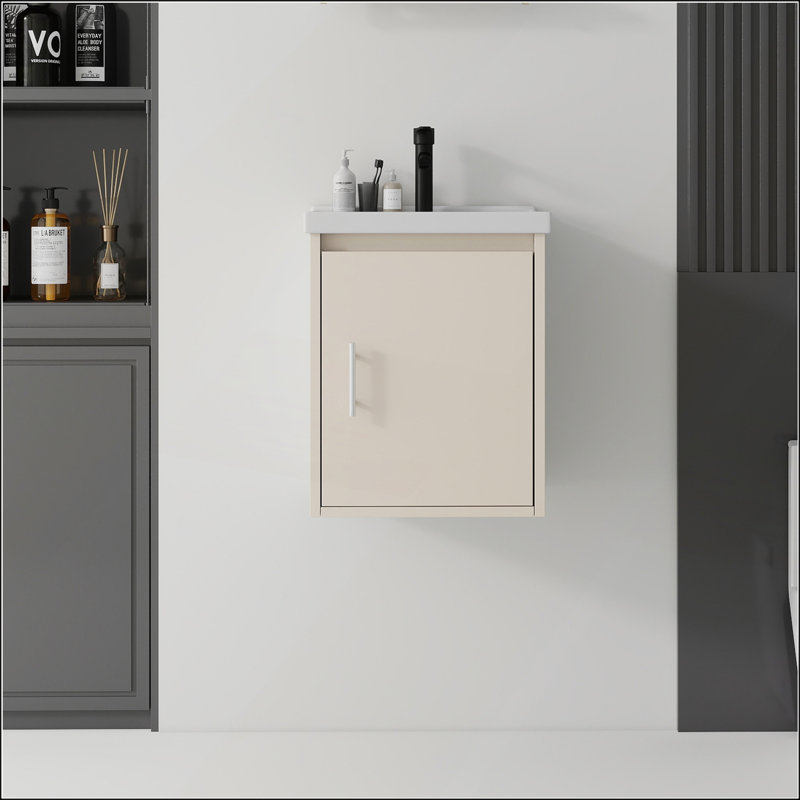Meuble-lavabo flottant 16 po avec lavabo en céramique, porte à fermeture en douceur et contreplaqué durable pour espaces compacts