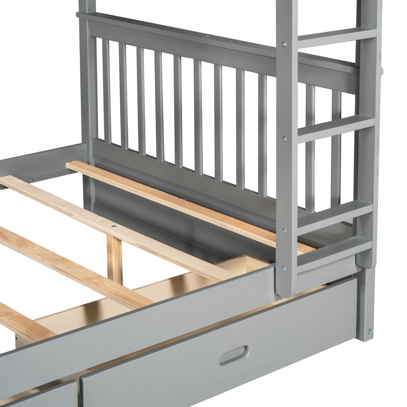 Gray Bunk Bed With Ladders & Storage - Strong And Construction Bed, Practical, Gray