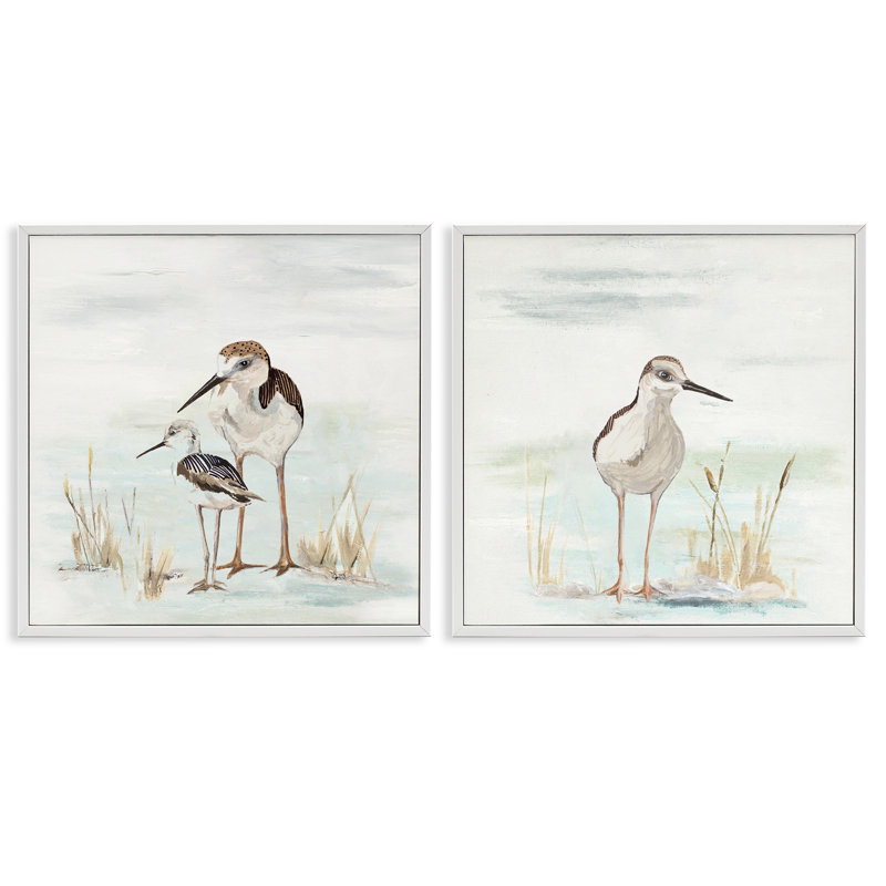 «Sandpipers parmi les graminées de plage», ensemble de 2 giclées par Patricia Pinto, H 17 po x l 17 po x P 1,5 po