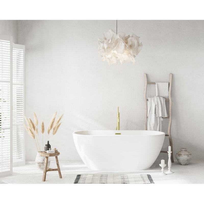 Elegant Glossy White Acrylic Bathtub with Brushed Gold Trim
