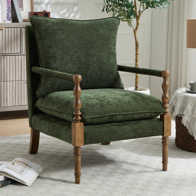 Fauteuil d'appoint en chenille, fauteuil d'appoint en broche avec accoudoirs rembourrés, fauteuil d'appoint en bois tourné Farmhouse