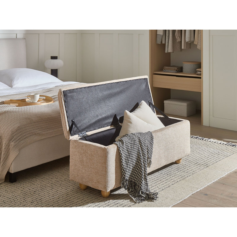 Fabric Upholstered Storage Bench, Beige