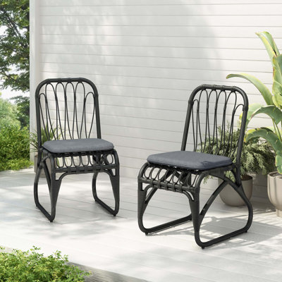 Chaises de salle à manger d'extérieur en osier avec coussin lavable, ensemble de 2, chaises d'extérieur en rotin pour la cour, la piscine, le jardin et le patio