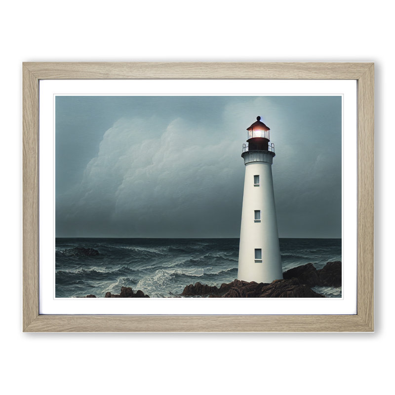 Compelling Lighthouse - Framed Print, 34cm H x 46cm W x 2cm D, Oak