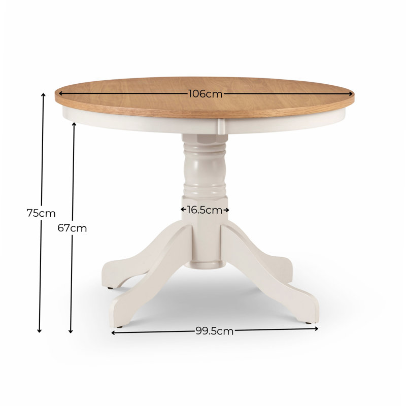 Conklin Rubberwood Round Dining Table with Wood Base, Ivory