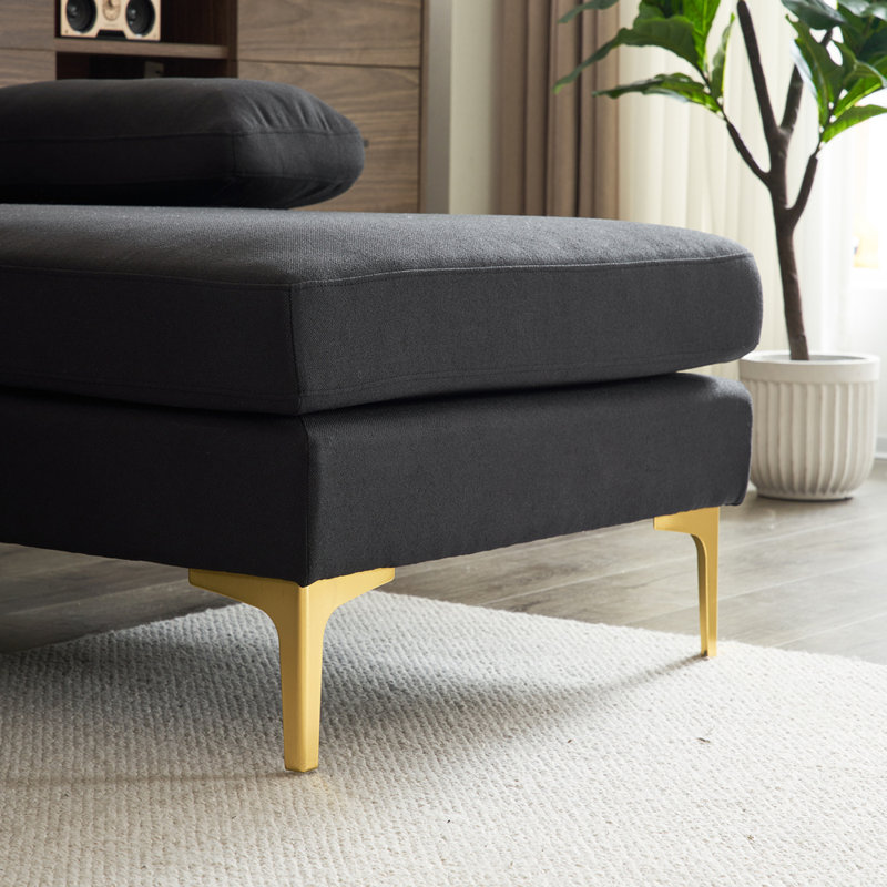 Upholstered Sectional Reversible, Black Polyester Blend