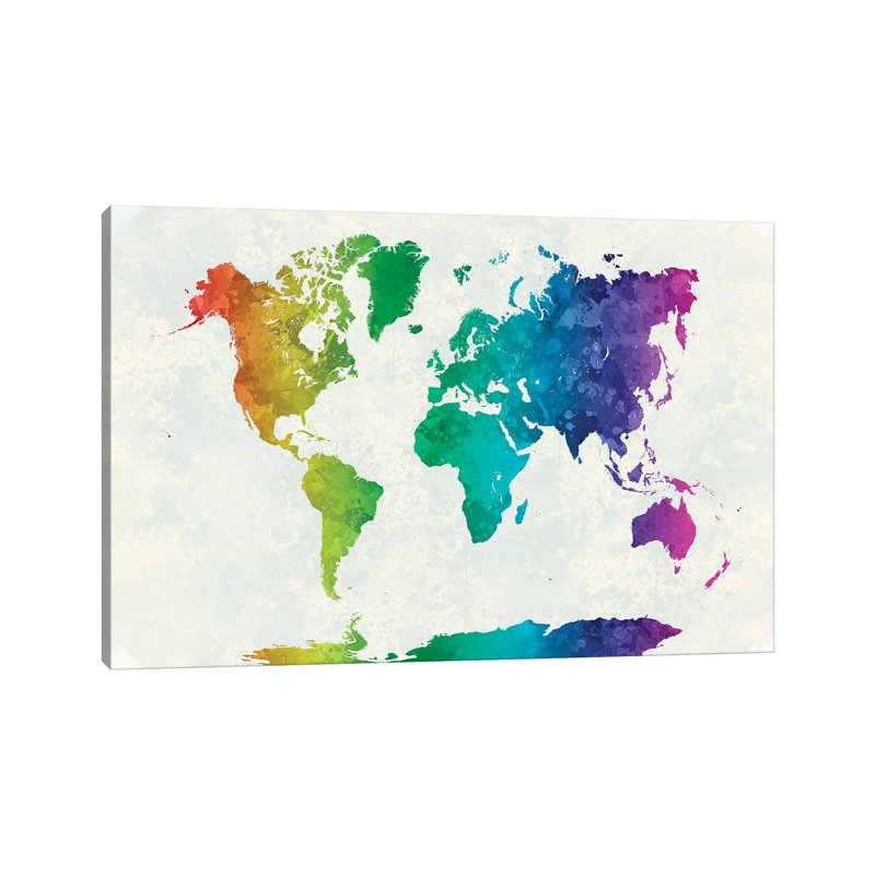 World Map In Watercolour XV by Paul Rommer - Wrapped Canvas Painting, 66.04 cm H x 45.72 cm W