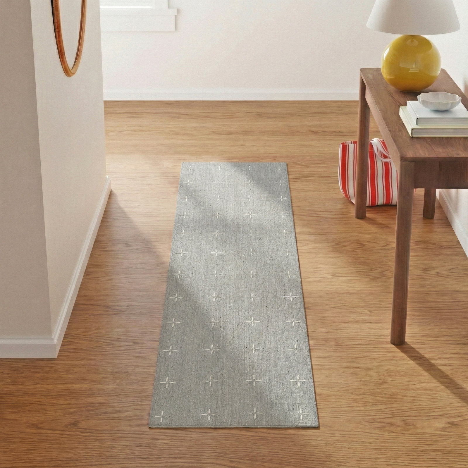 Patton Light Blue Hand-Loomed Geometric Wool Rug, Runner 2'3" x 8'