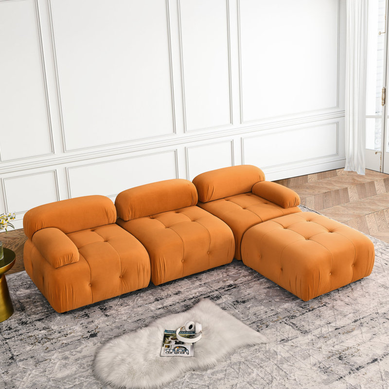 Modular Sectional Sofa, Button Tufted Designed And Diy Combination,L Shaped Couch With Reversible Ottoman, Orange Fabric
