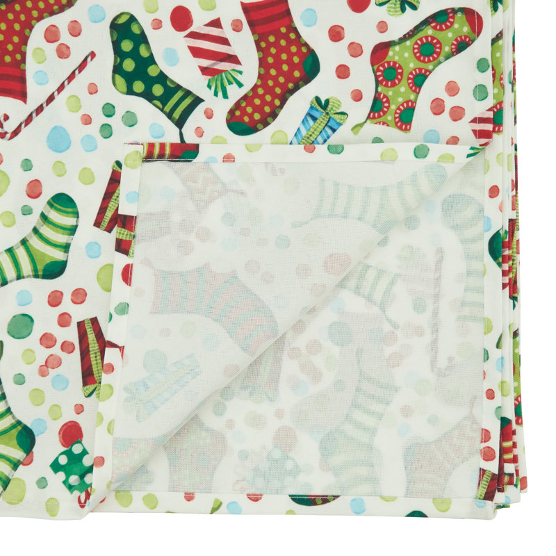 Festive Christmas Stockings Fabric Tablecloth, 65" x 84"