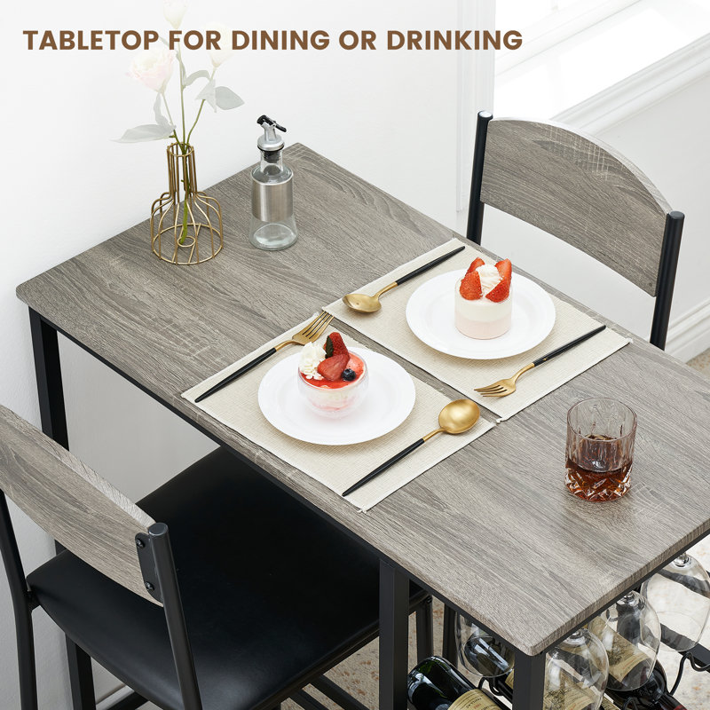 Dining Table Set for 2, Gray, Gray