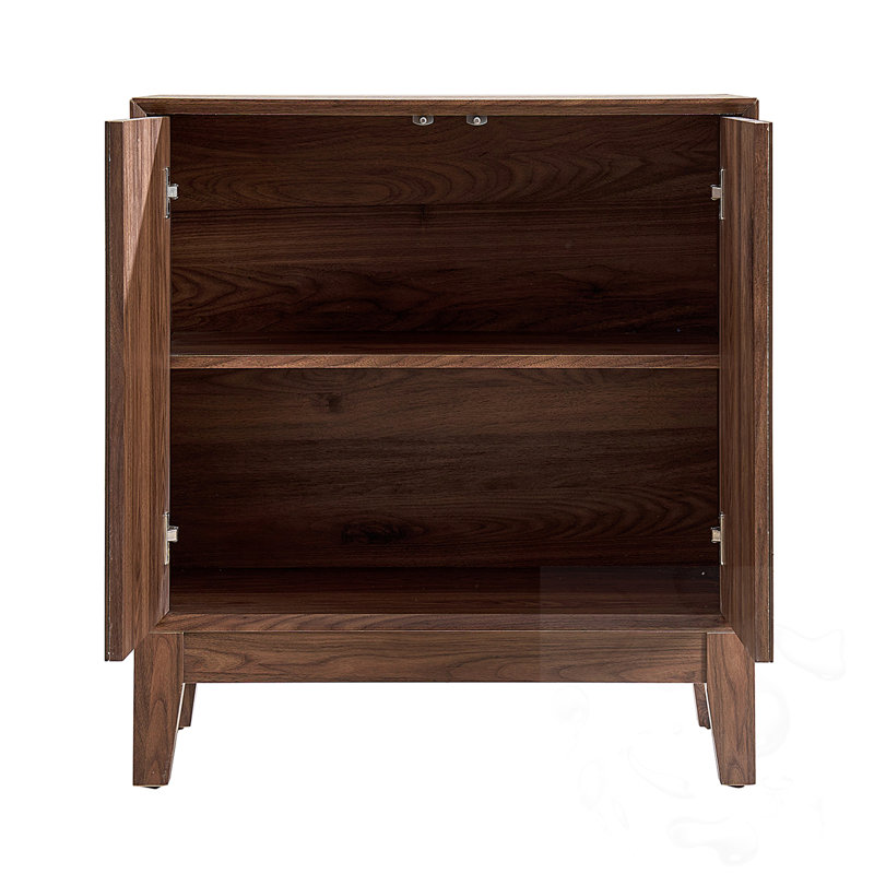 Wooden Double Mirror Door Cabinet, Walnut