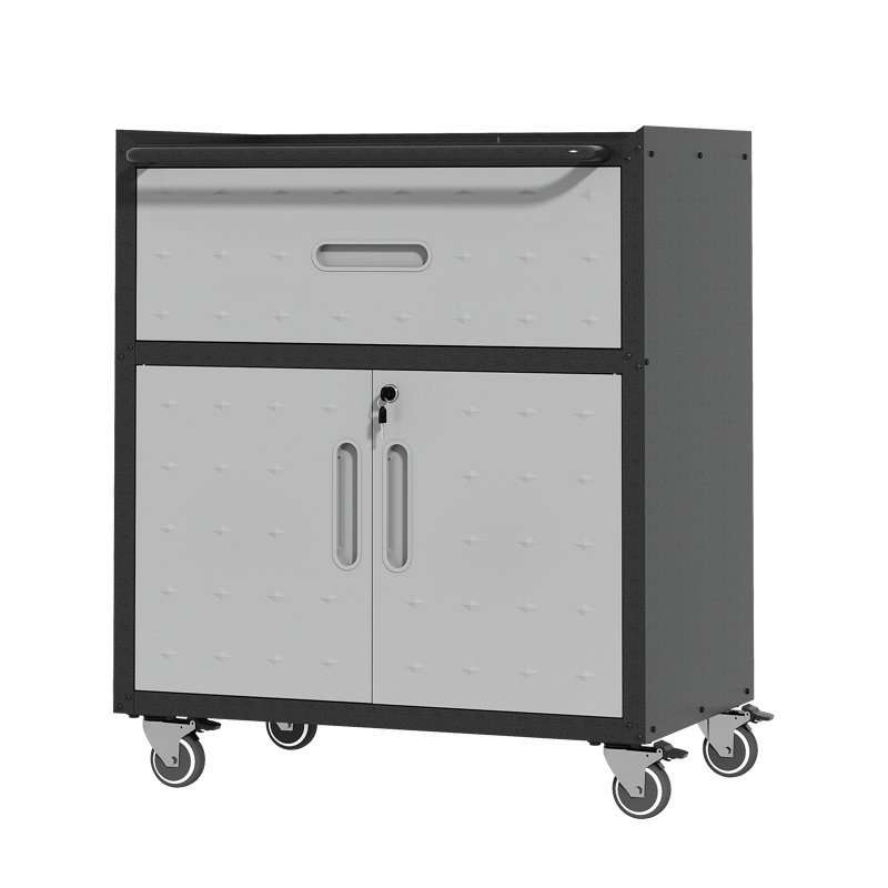 Armoires à outils robustes avec portes verrouillables et tiroirs, porte de garage mobile Mak Peace, Gris