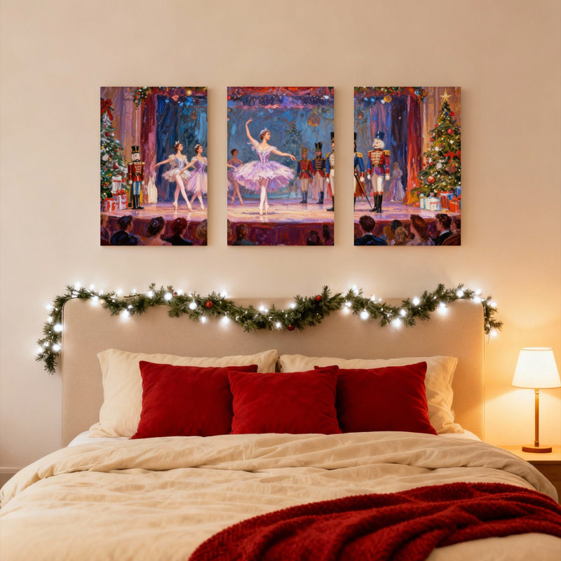 «Ballet Christmas Performance», ensemble de 3 reproductions d'art sur toile tendues sur toile, H 18 po x l 36 po