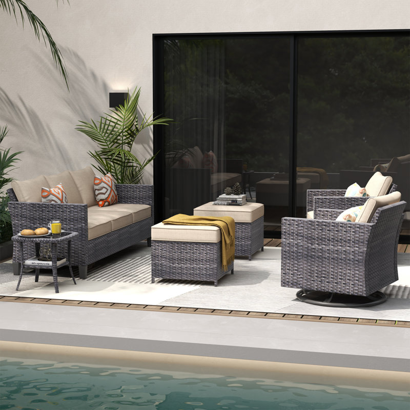 GRST Rattan Sofa Seating Group with Cushions, Beige