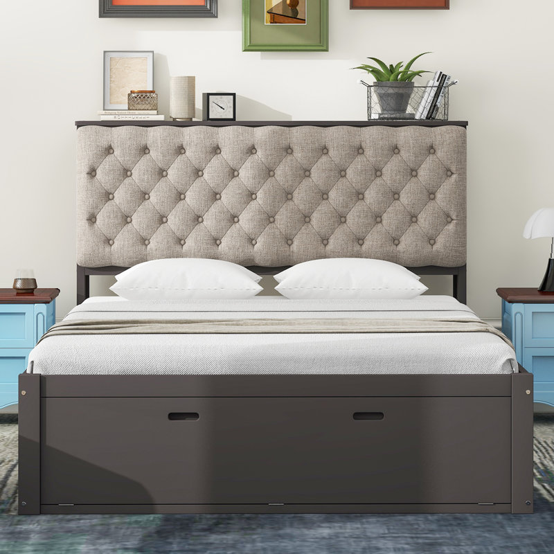 Shirae Upholstered Platform Bed,  Espresso