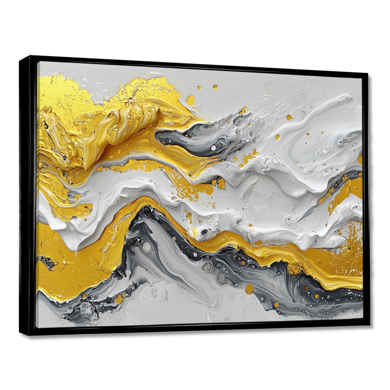Amezcua - Abstract Large Wall Art, Noir, noir, noir, noir, H 12 po x l 20 po, Cadre flottant