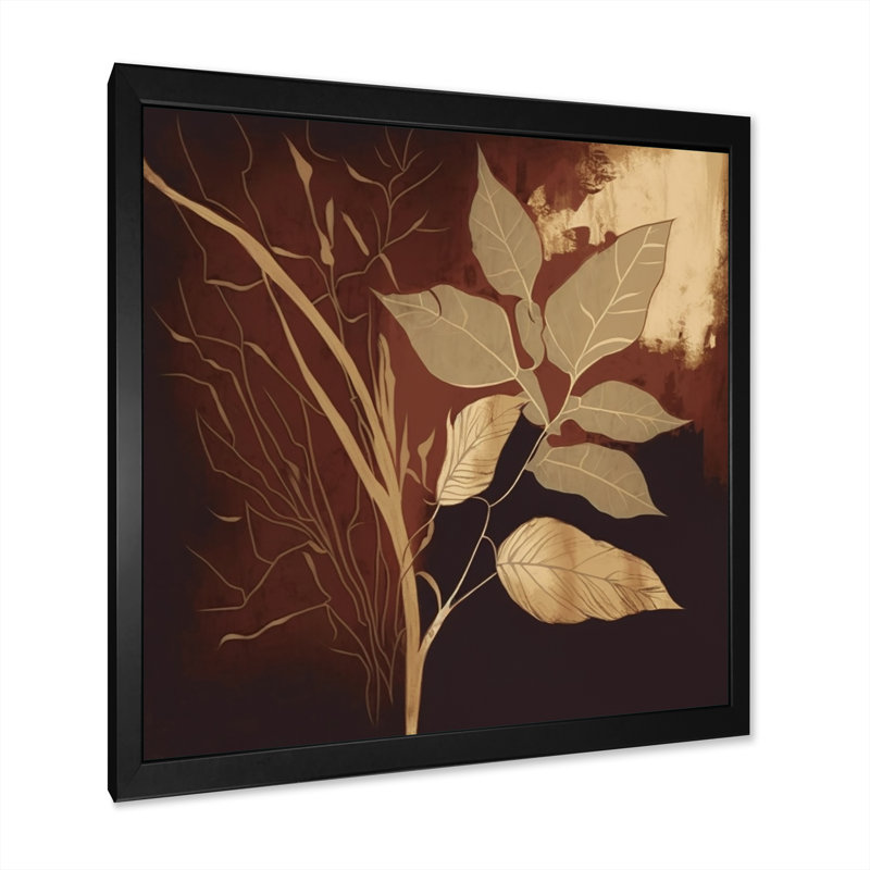 «Terra Cotta Chocolate Leaves III», reproduction sur toile, H 16 po x l 16 po x P 1 po, Toile avec cadre photo noir