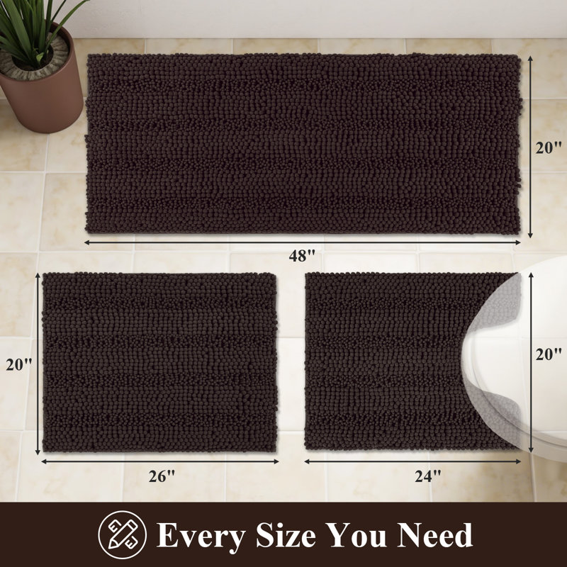 Ensemble de 3 tapis de bain doux et absorbant avec envers antidérapant, Brun