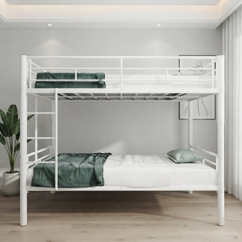 Lit superposé simple au-dessus d'un lit simple en métal pour enfants garçons et filles, structure de lit en métal avec échelles et garde-corps, 2 lits convertibles, aucun sommier requis