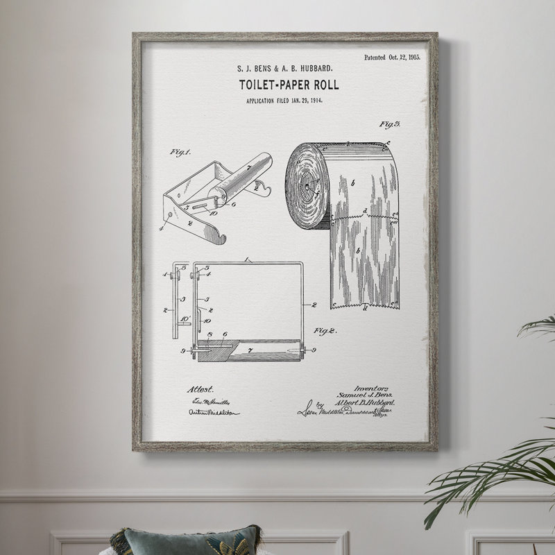 Papier hygiénique, brevet I, reproduction encadrée - bois massif, H 30 po x l 24 po