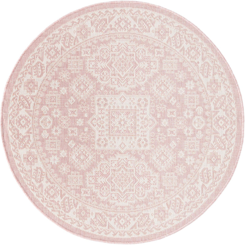 Outdoor Chand Area Rug Pink Color, Round 4'
