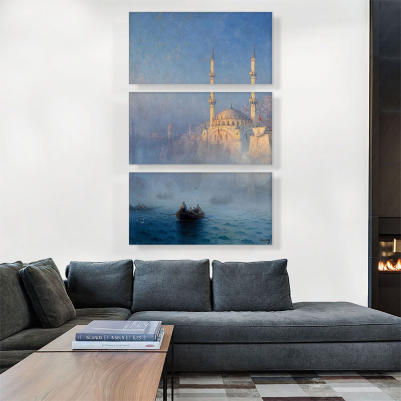 «Constantinople 1846» par Ivan Aivazovsky, ensemble de 3 reproductions d'art sur toile tendue, H 60 po x l 40po x P 1,5 po
