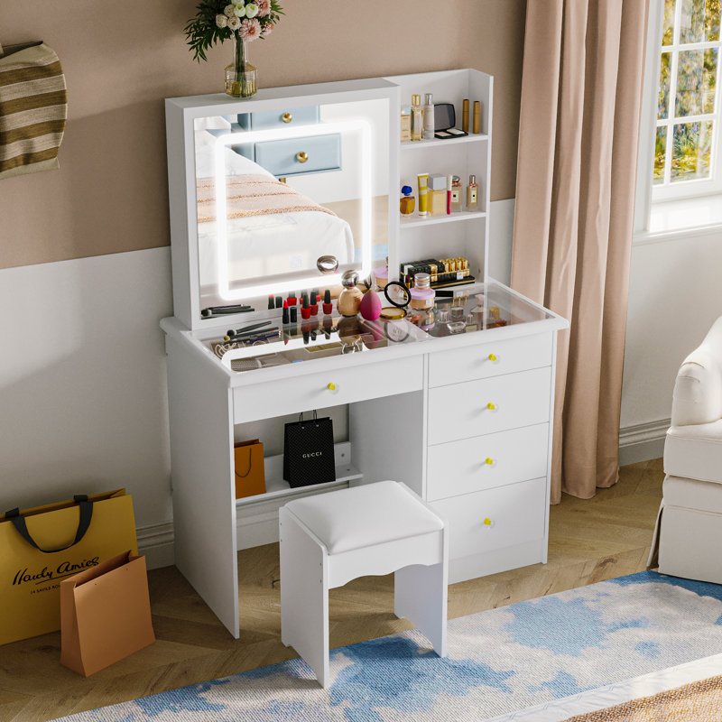 Dashona 39.4'' Wide Vanity Set With Glass Table Top