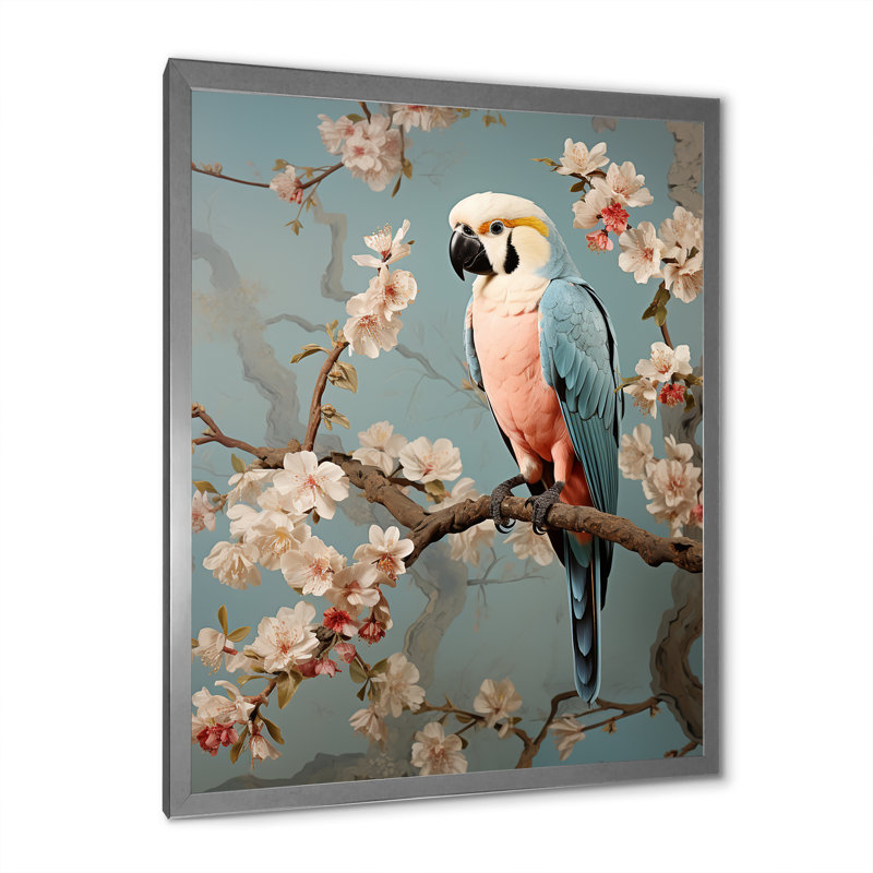 Art floral rétro perroquets rétro 2 - perroquet, Cadre photo argenté, H 20 po x l 12 po x P 1 po