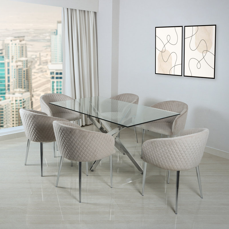 160cm Chrome Dining Room Dinner Table, Breakfast Kitchen Table With Metal Frame & Tempered Glass Tabletop
