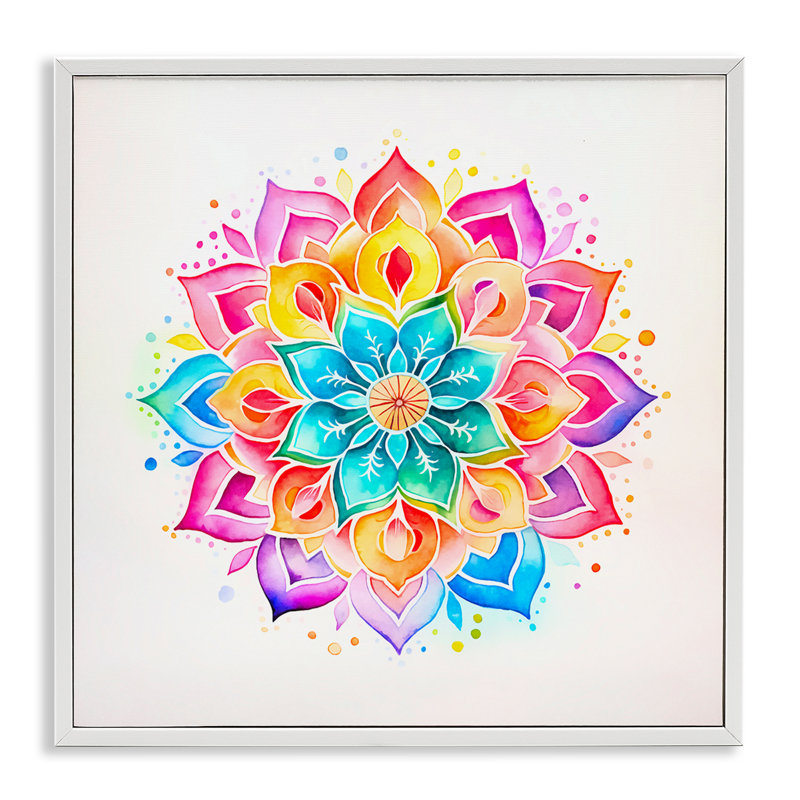 «Bright Rainbow Mandala», estampe numérique encadrée par Andrea Haase, Giclée encadrée blanc bord de mer, H 12 po x l 12 po
