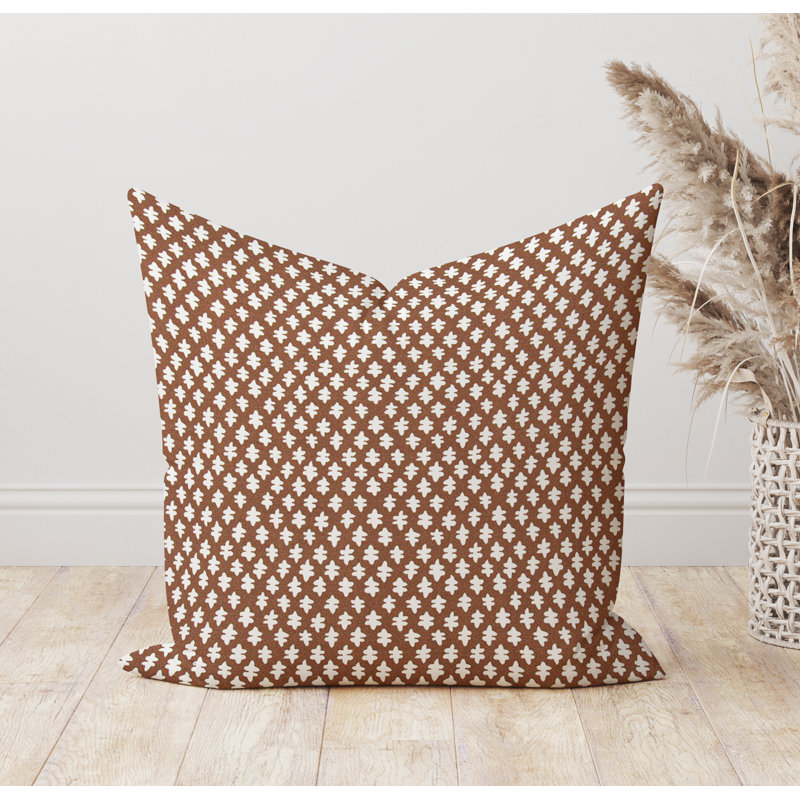 Housse de coussin d'extérieur à imprimé géométrique brun Cinamon, Carré 21 po