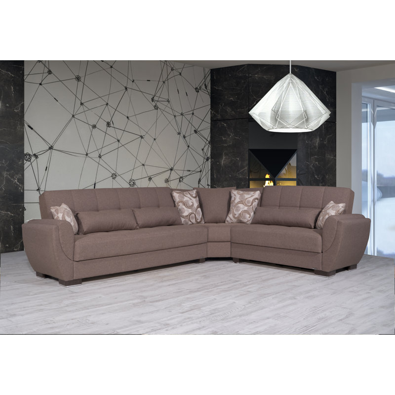 Annalice Air Reversible L-Shaped Sleeper Sofa Sectional w/ Storage Seats for Living Room, Dark Beige Microfiber/Microsuede