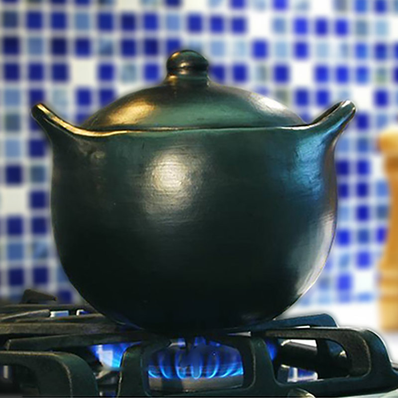 Ancienne batterie de cuisine, casserole ronde en argile de Chamba, petite, 2,5 pintes, noir