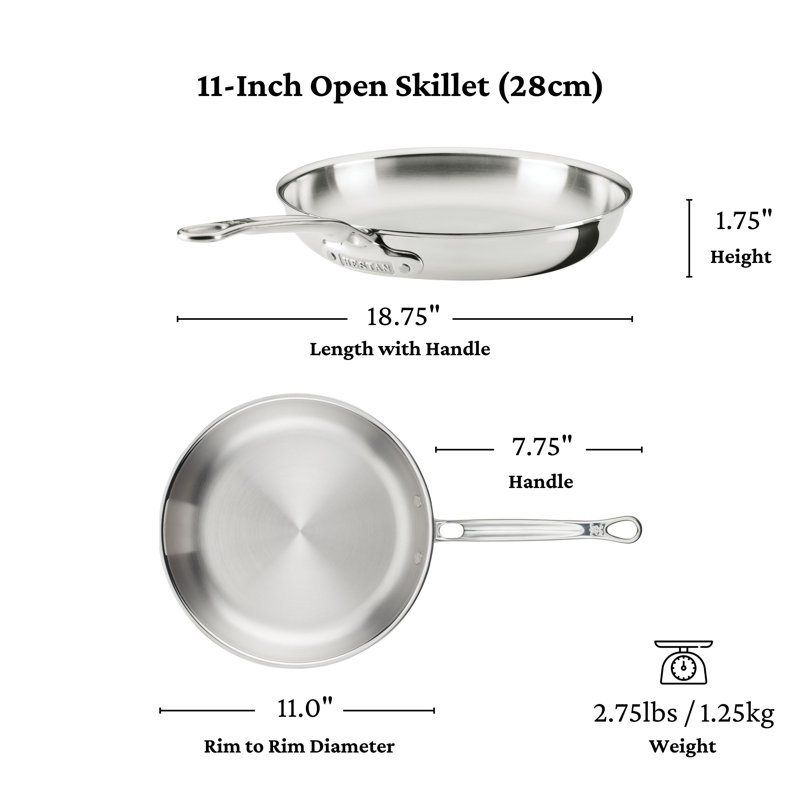 "V1: Probond® Luxe 5-Piece Professional Clad Stainless Steel Skillet Set 5-Piece Set  (8.5”Skillet, 3Qt Saucepans, And 3.5Qt Sauté)"